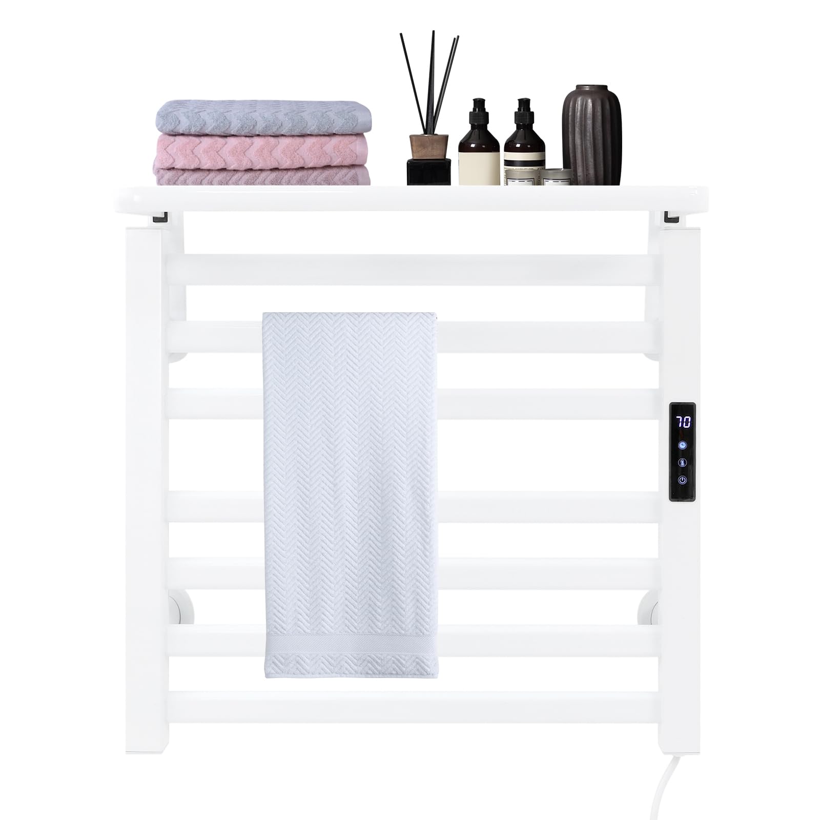 Electric Heated Towel Rack, 95W Wall Mounted Towel Warmer with Carbon Fiber Heating, Adjustable Temperature 86-158℉ & Timer 0-24h, IPX5 Waterproof Bathroom Towel Drying Rack, White (White)