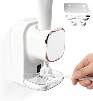 Electric Toothpaste Dispenser, Toothpaste Dispenser Wall Mounted USB Powered Automatic Toothpaste Squeezer for Bathroom White