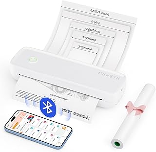 MUNBYN Portable Printer Wireless Travel ITP04, Thermal Bluetooth Printer, Support 8.5''x11''&A4, Inkless Printer, Compatib...