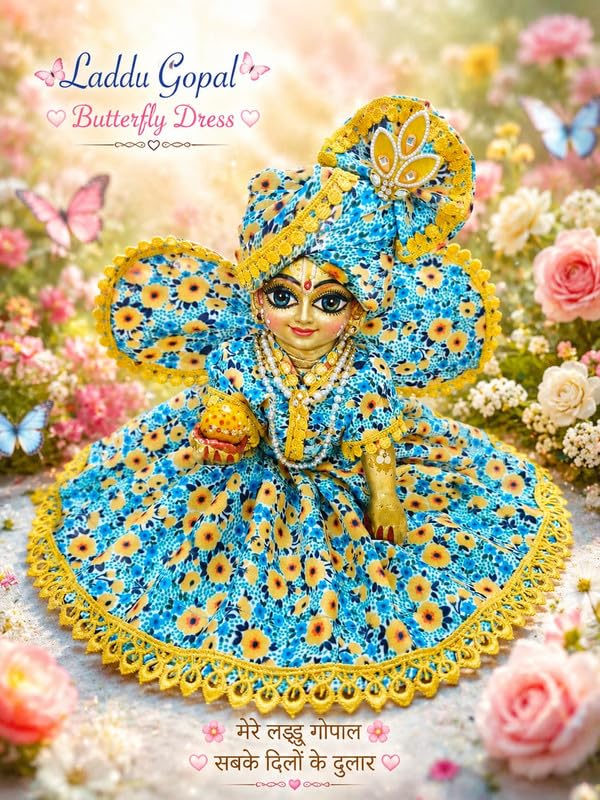 Presents Laddu Gopal Butterfly Dress with Matching Pagdi & Wings | Designer Floral Krishna Ji Dress for Janmashtami, Bal Gopal, Kanha Ji| Summer Dress, Cotton Dress | Size 4-image-17