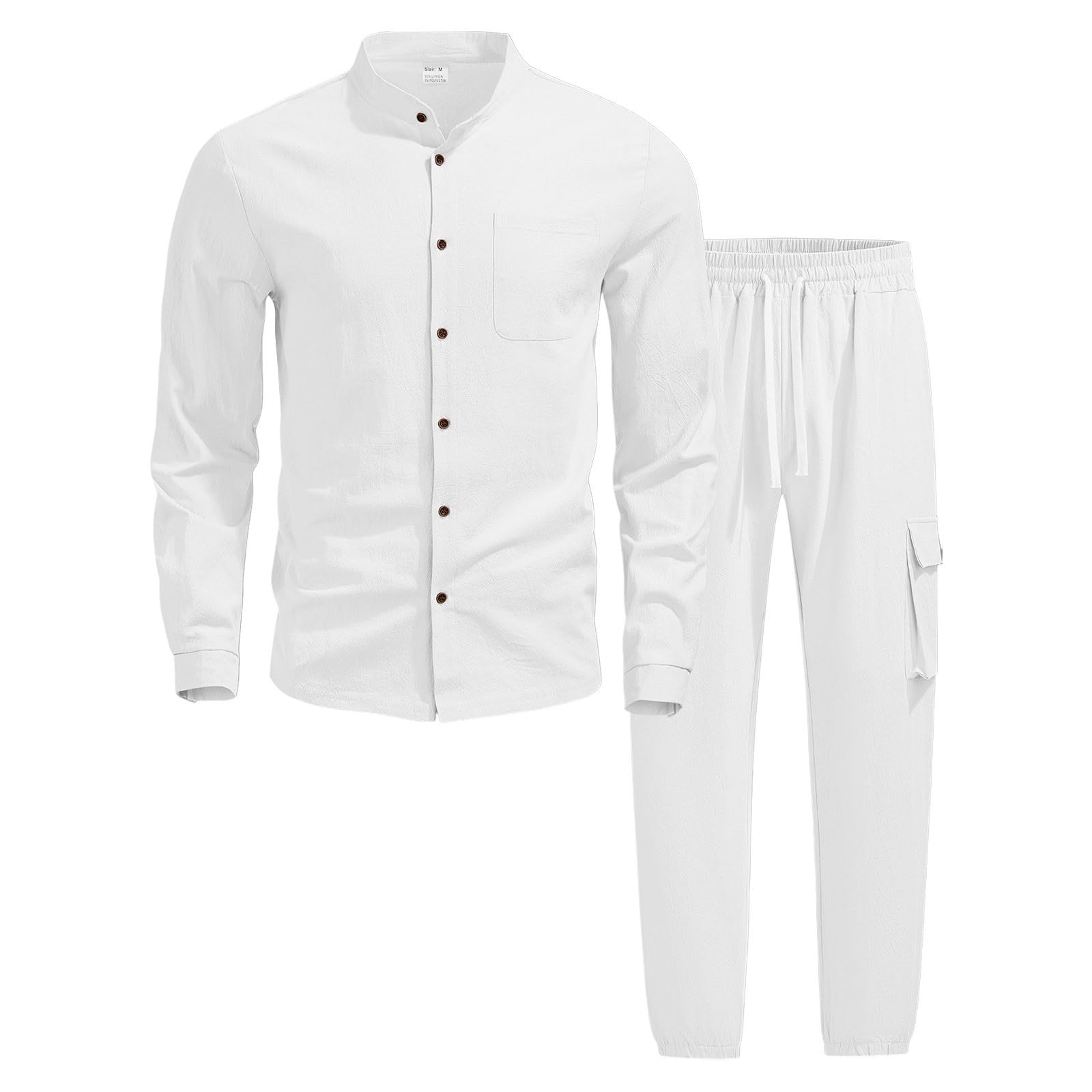 Tuta Uomo Completa Invernale Felpa,Completo da in Lino, Casual, con Camicia a Maniche Lunghe e Pantaloni Lavoro, Comodo Traspirante, per l'uso Quotidiano, Feste casa