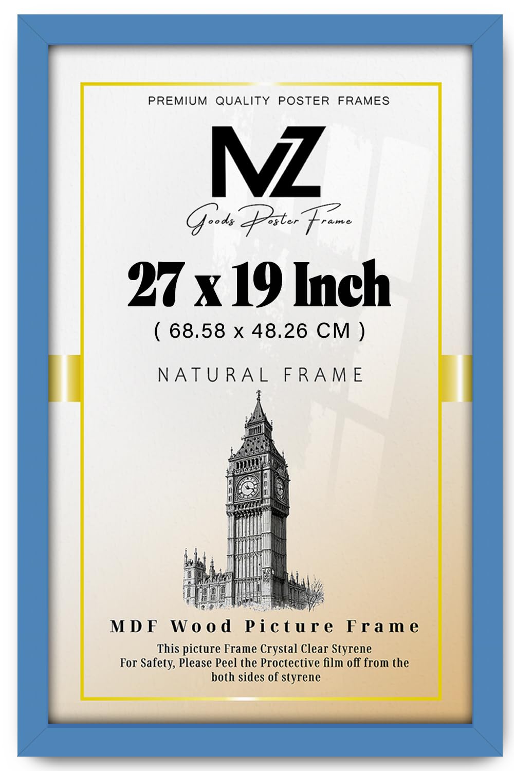 MZ GOODS - Elegant Large Rectangle 27 x 19 Inch Poster/Picture | with Solid Eton Wood Finish– Ideal for Birthday/Wedding/Gifting (68.58 x 48.26 CM) [ Blue ]