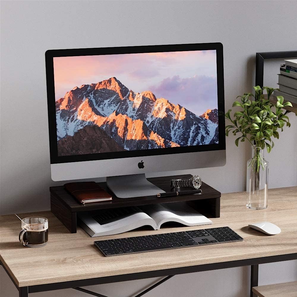 Bestier Wood Monitor Stand 18.9 Inch Long Laptop Riser Desktop Organizer With Storage Wooden PC Stand Portable Easy Assemble (Brown) - Image 2