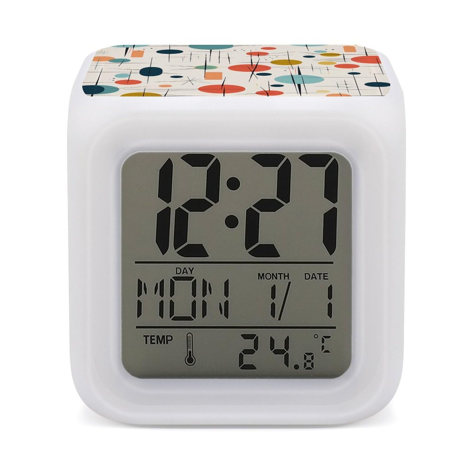 Reloj despertador LED personalizado de mediados de siglo con luces de colores para regalo