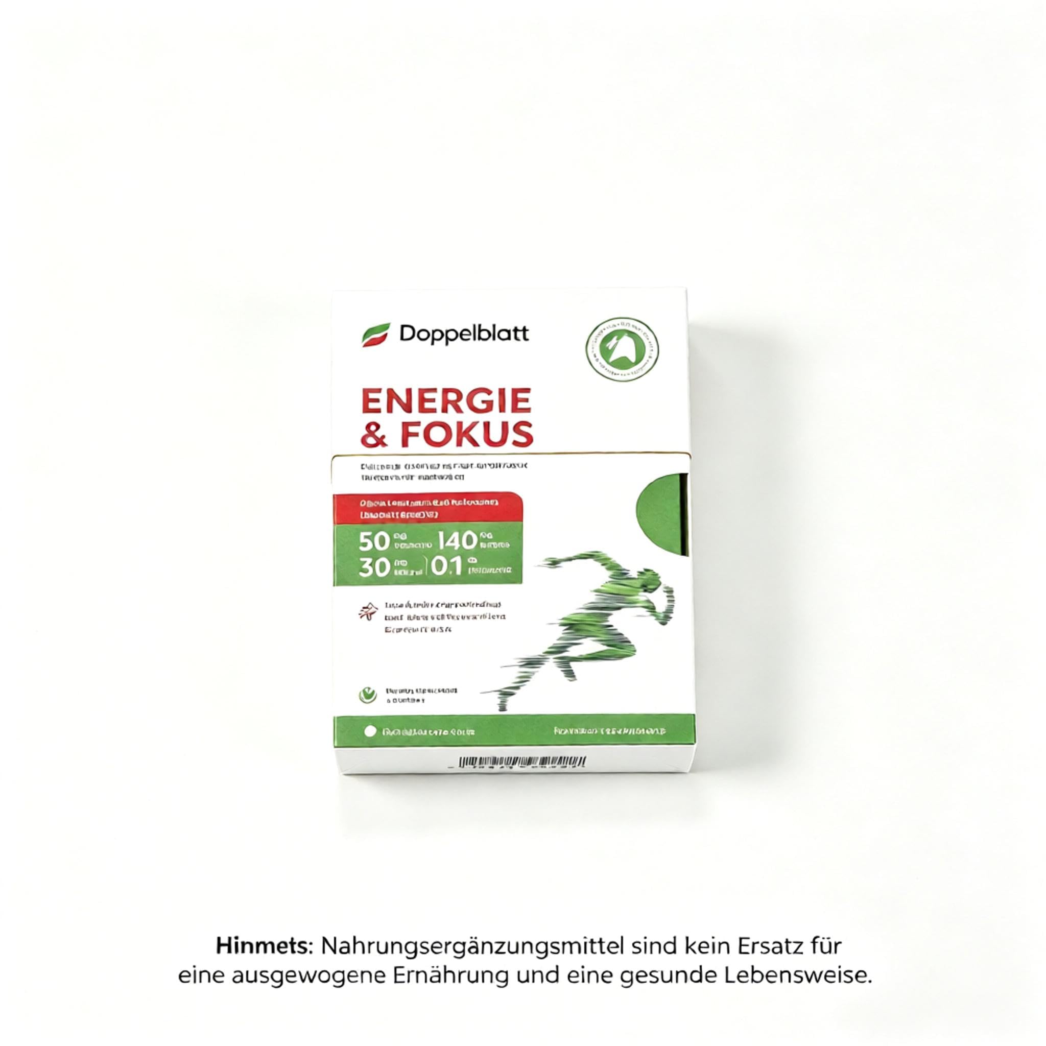 DoppelBlatt ENERGIE Mundlösliche Energie-Streifen mit Koffein, L-Theanin & B-Vitaminen, ohne Wasser für Sport, Büro und unterwegs, Zuckerfrei, Vegan, 20 Streifen（HC001-ENERGIE & FOKUS）