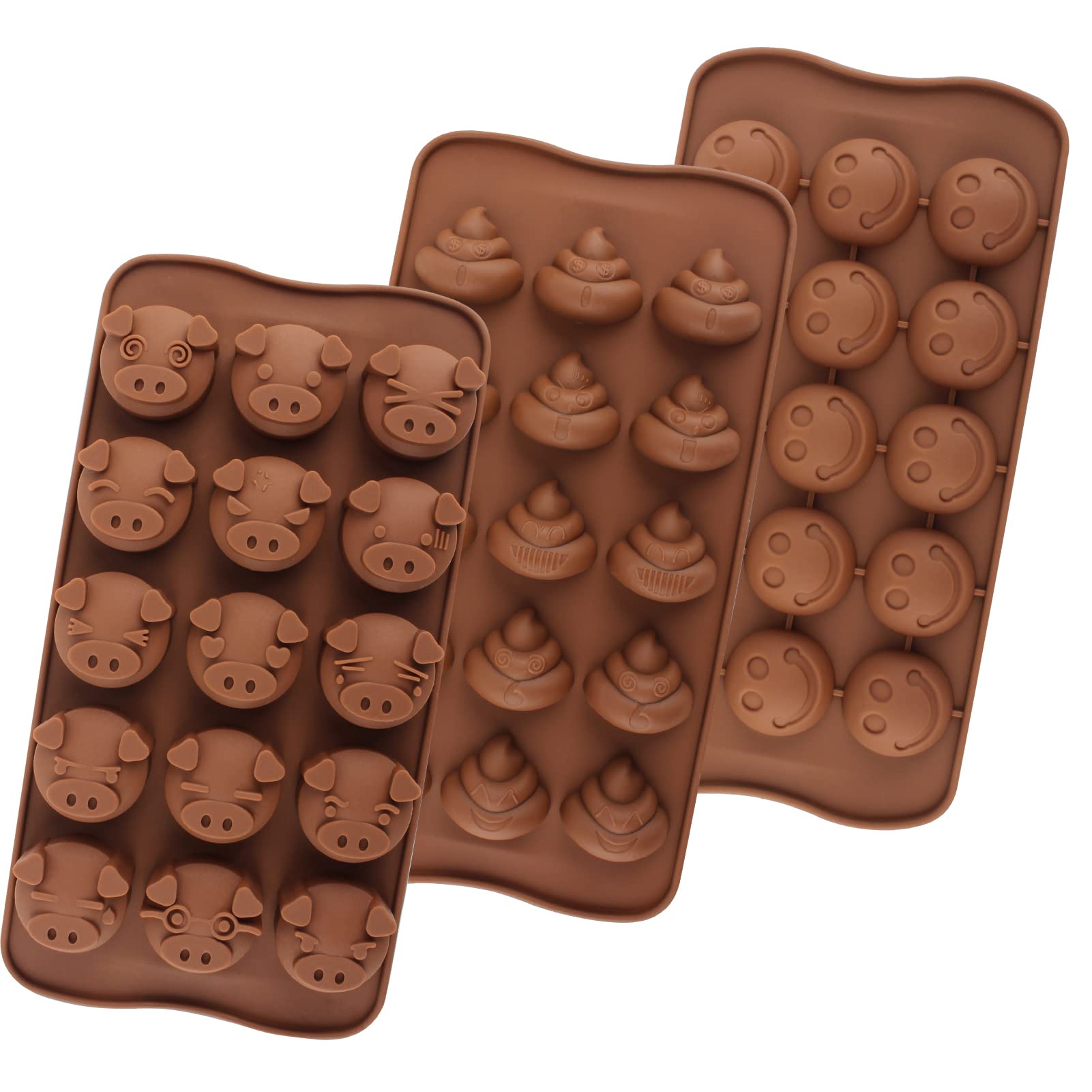 TBWHL3Pcs Set Silcone Molds for Baking, Non Stick Molds with Smile Poop Pig for Chocolate Candy Jelly Ice Cube