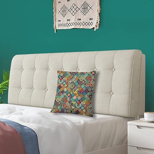 Miniatura 3 de Fundas de almohada cuadradas decorativas con patrón geométrico con arte popular floral ornamental, fundas de almohada para sofá o cama, fundas de