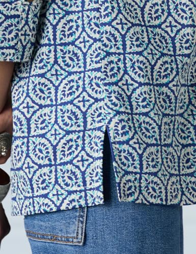 Image of Amazon Brand - Myx Women's Screen Print Straight Printed Regular Cotton Short Kurti (Available in Plus Sizes)