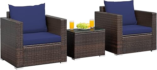 Miniatura 1 de RELAX4LIFE Juego de sofá de mimbre de 3 piezas, juego de sofá de ratán para patio al aire libre con cojines lavables y mesa de centro de vidrio