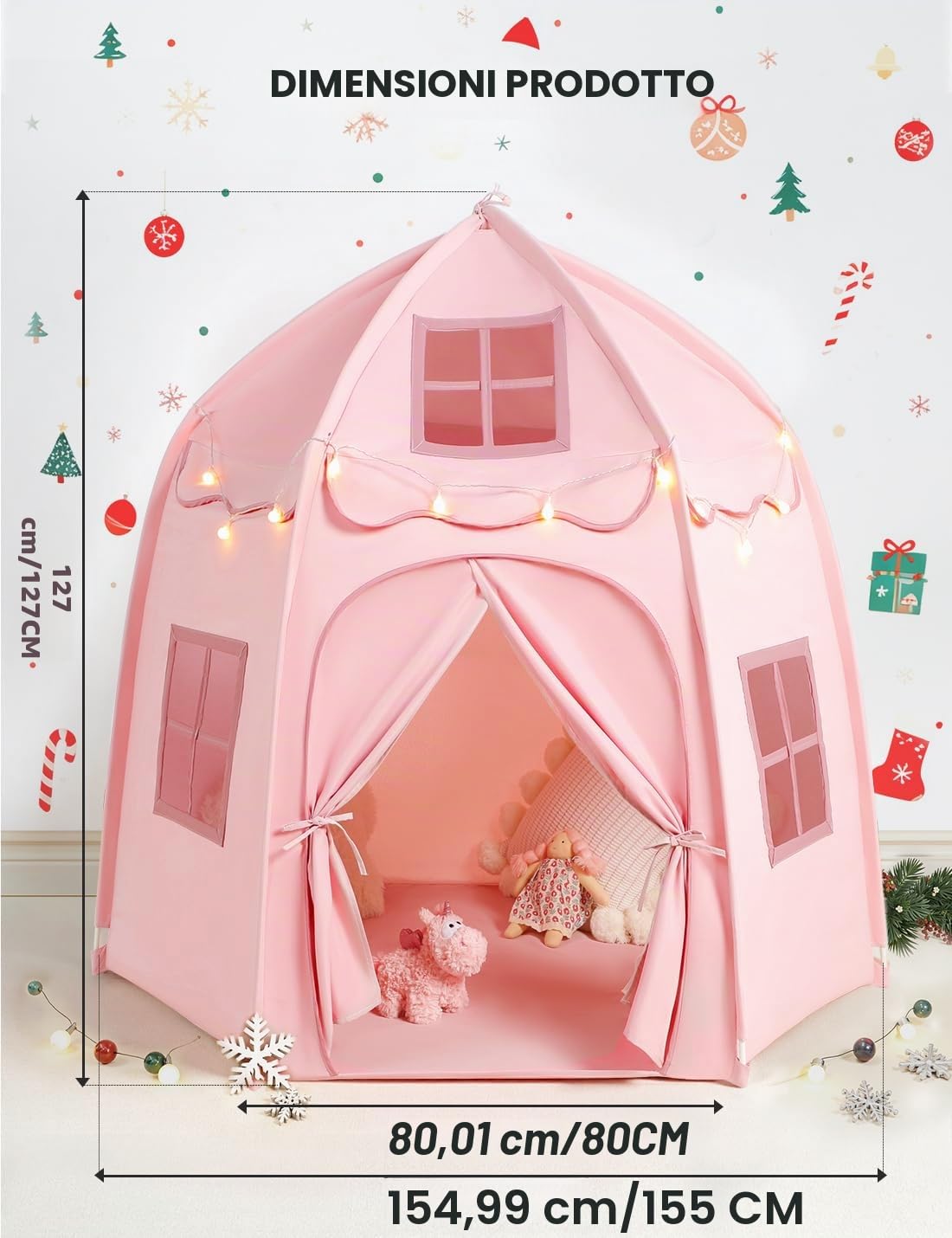 Besrey Tenda per Bambini con Luci – Tenda Gioco per Bambini a Castello per Principesse, Ampio Spazio Interno, Struttura Stabile – Ideale per Tenda Bambini Cameretta e Interni (Rosa)