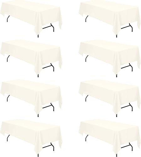 Miniatura 1 de Paquete de 8 manteles rectangulares color marfil para mesas rectangulares de 8 pies de 60 x 126 pulgadas, 8 pies, tela de lino de poliéster lavable