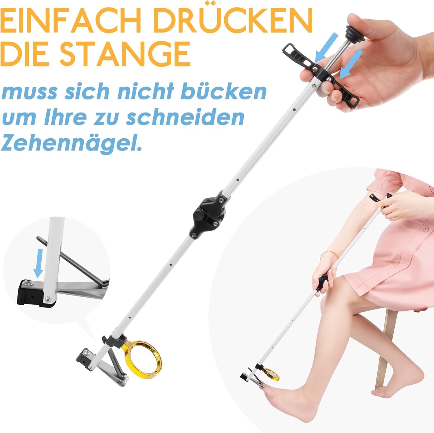 Langstieliger Nagelknipser mit Lupe, Schneiden von Nägeln ohne Biegen, geeignet für Schwangere, Übergewichtige, ältere Menschen, Menschen mit schlechten Knien (60cm, mit Lupe)