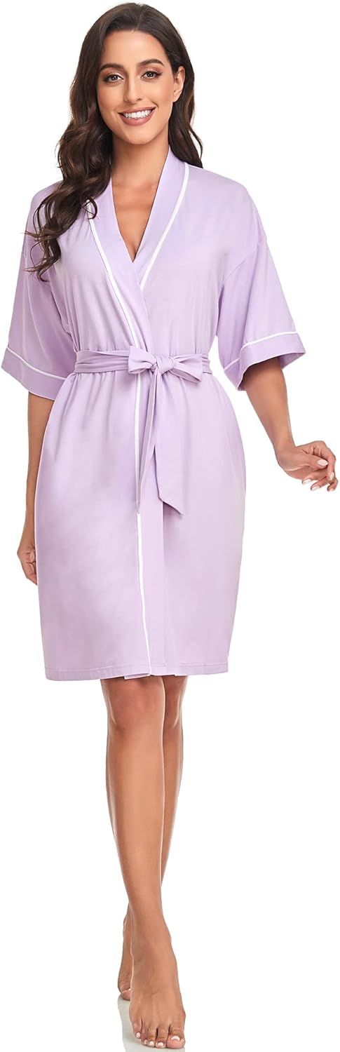 COLORFULLEAF Womens Bamboo Short Robes Lightweight Kimono Cotton Robe Soft Knit Bathrobe Ladies Loungewear with Pockets - Image 4