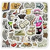 お金と富のステッカー 50枚、ウォーターボトル用ビニール防水ラップトップステッカー 学生へのギフト 学校用品 教室 先生への賞品 (マネーワールド)