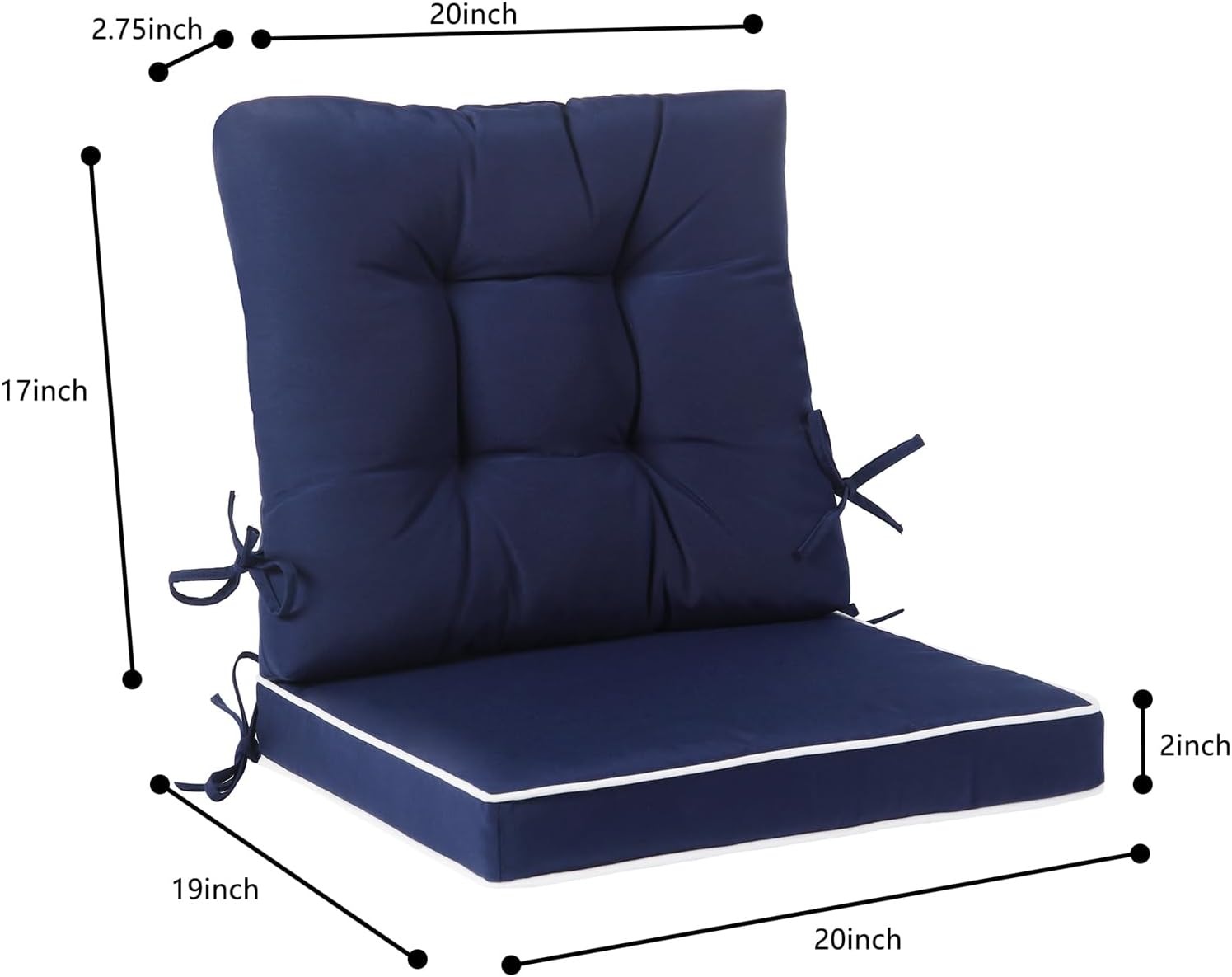 Outdoor Patio Chair Cushions Set of 4, Water Resistant Square Seat/Back Cushions with Ties, All Weather 36"x20" Seating Cushions for Outdoor Furniture