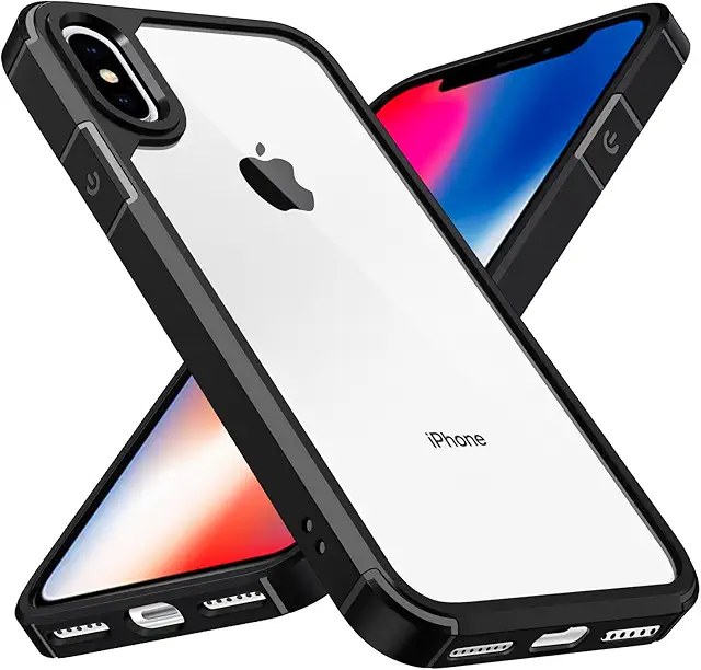 Custodia Trasparente Anti Ingiallimento per iPhone XS e X, Nero - Protezione Militare