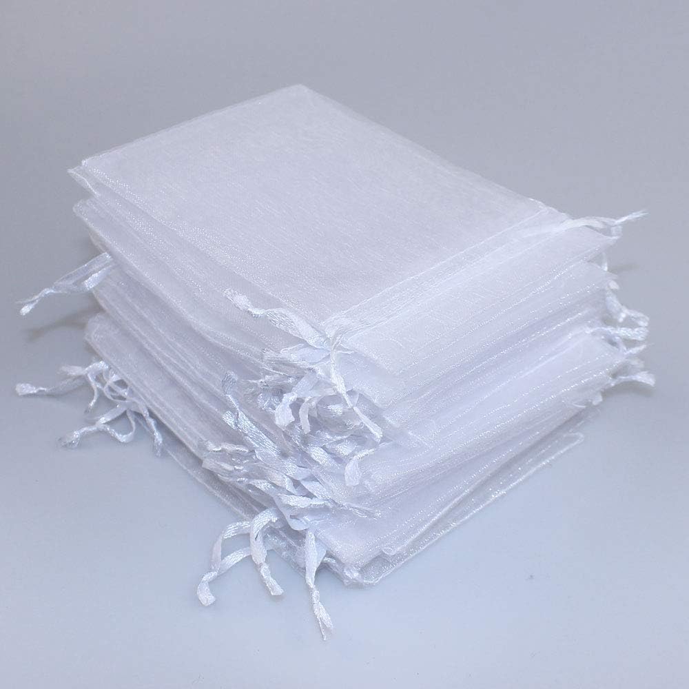 White Organza Bags 5x7, Small Gift Bags Wedding Favor Bags Jewelry Bags Bulk Drawstring Bags for Packaging Products