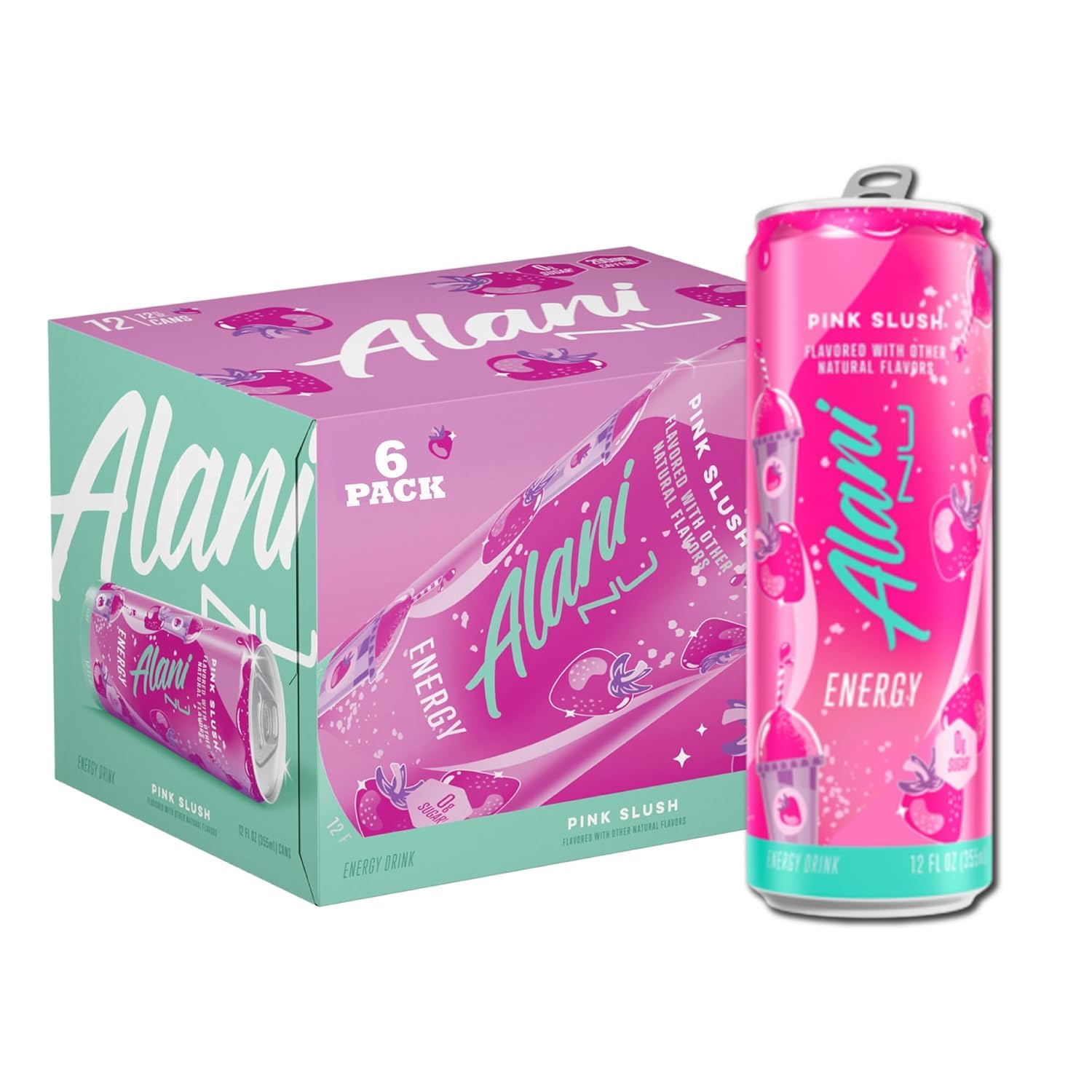 New Alani Pink Slush Energy Drink Low Calorie, Zero Suger Energy Boost Alani Drinks,12 Fl oz Cans (Pack Of 6) REPACKAGED BY Dana market