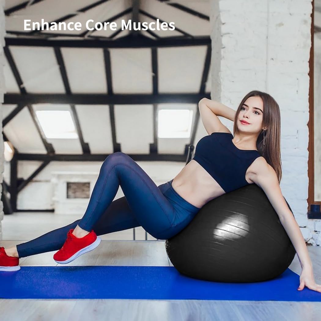 Juego de equipo de batería cardiovascular, pelota de equilibrio de fitness de 66 cm con bomba y baquetas de 90.7 g, pelota de ejercicio aeróbico para entrenamientos, estabilidad, pilates