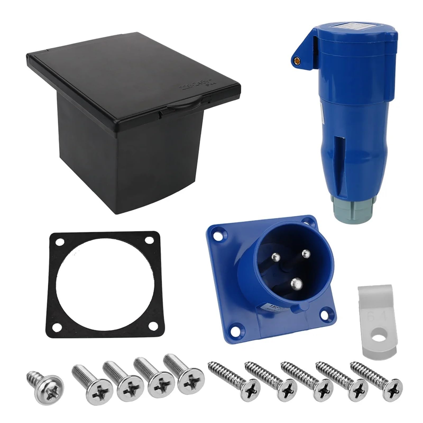 Toma de corriente entrada principal for autocaravana, caravana, marina, con tapa, 16 A, conexión descarga externa(Socket and Plug)