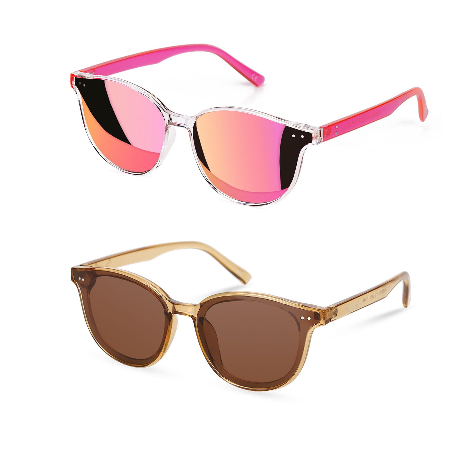 Sumato Sunglasses Womens, Cat Eye Pink Sunglasses for Women with Mirrored Trendy Lens UV400 Blocking