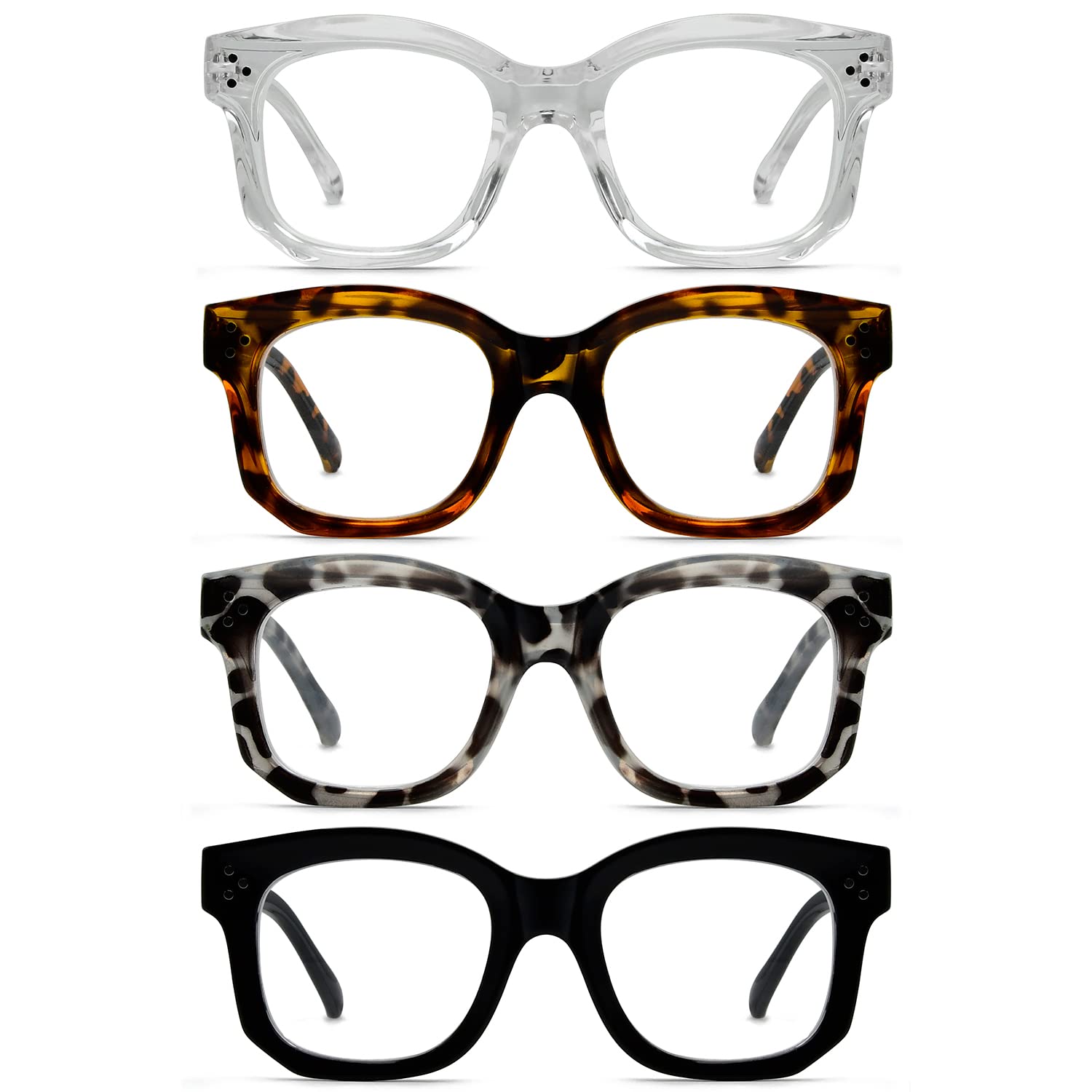 Reducblu 4 Pack Vintage Reading Glasses for Women - Large Frame Readers +2.50