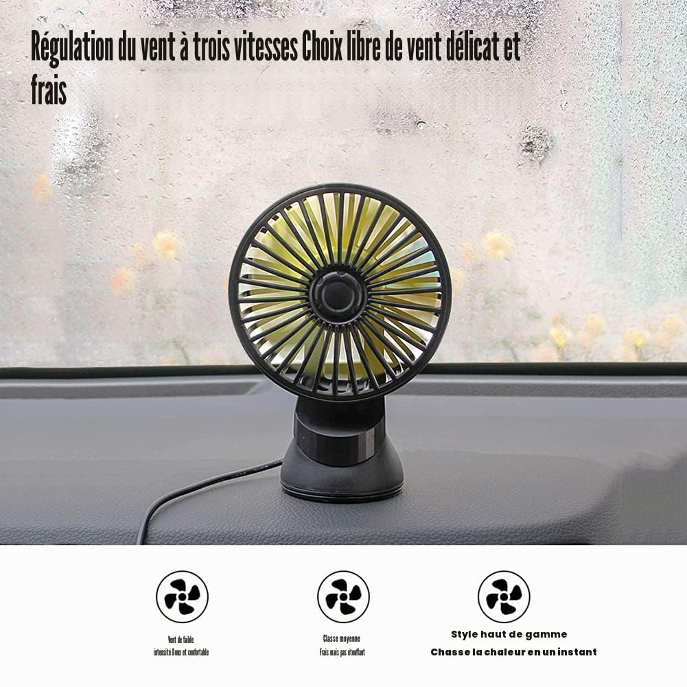 Demiawaking Ventilateur de voiture USB 12 V 24 V 3 vitesses avec ventouse (02)