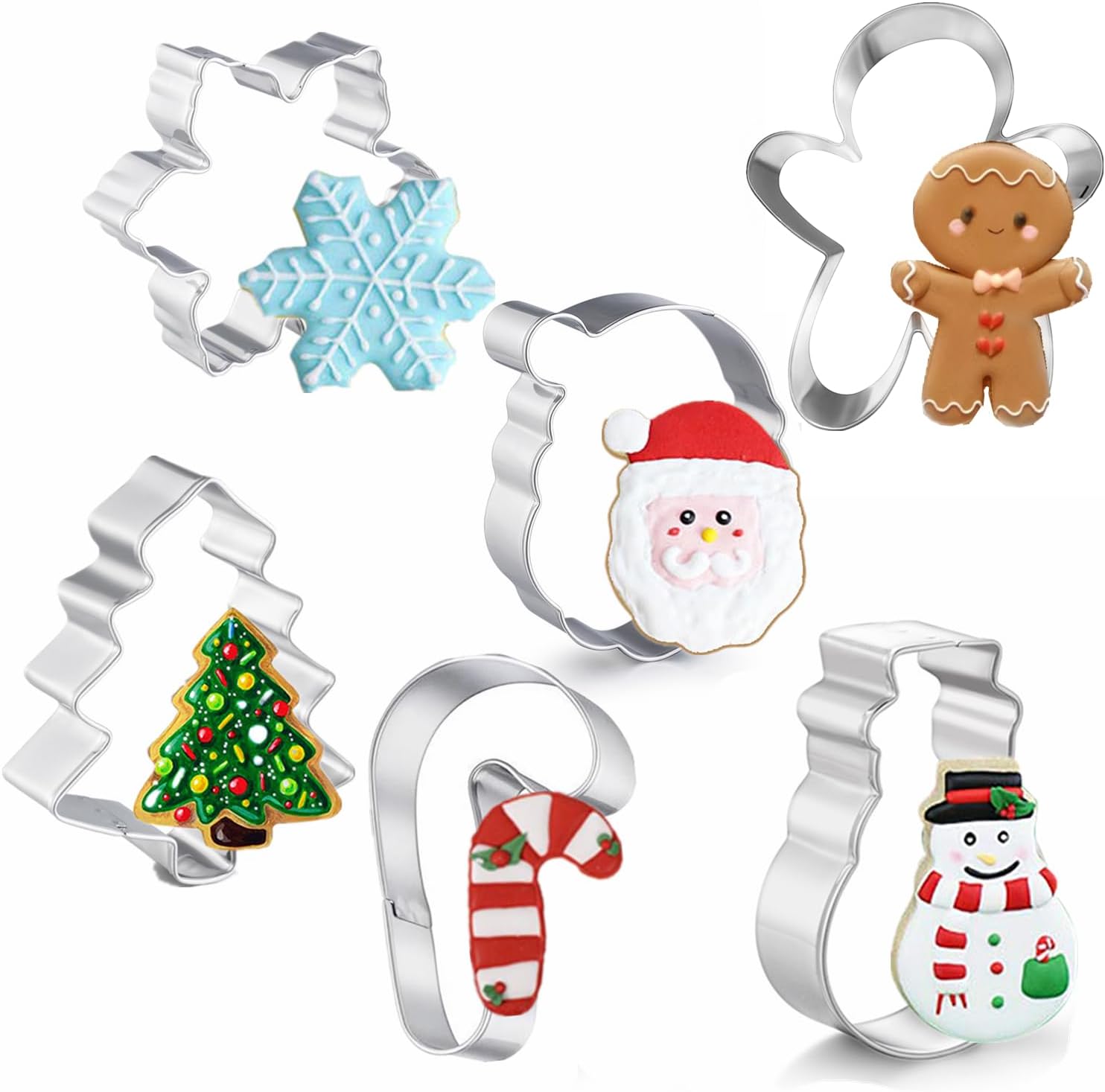 Large Christmas Cookie Cutters, 4″ Holiday Cookie Cutters Shape with Recipe Instruction Gingerbread Men,Christmas Tree,Snowflake, Candy Cane,Santa Face and Snow Man for Baking Large Christmas Cookie Cutters, 4″ Holiday Cookie Cutters Shape with Recipe Instruction Gingerbread Men,Christmas Tree,Snowflake, Candy Cane,Santa Face and Snow Man for Baking