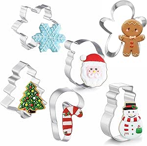 Large Christmas Cookie Cutters, 4" Holiday Cookie Cutters Shape with Recipe Instruction Gingerbread Men,Christmas Tree,Snowflake, Candy Cane,Santa Face and Snow Man for Baking