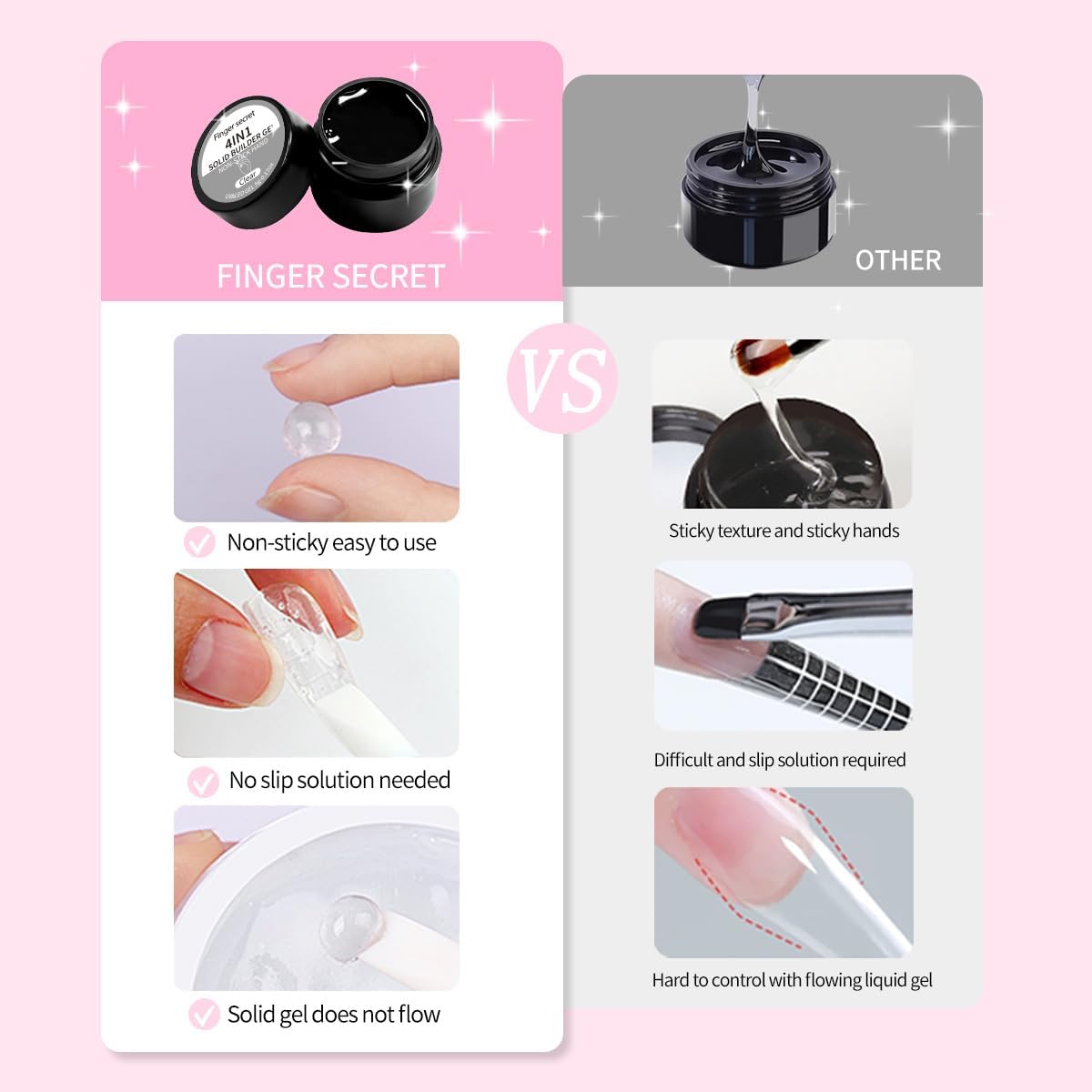 Solid Builder Gel for Nails Hard Gel 4 in1 Clear White Non-sticky for Nail Extension with Art Tools for DIY Nail Thickening Solution 5g
