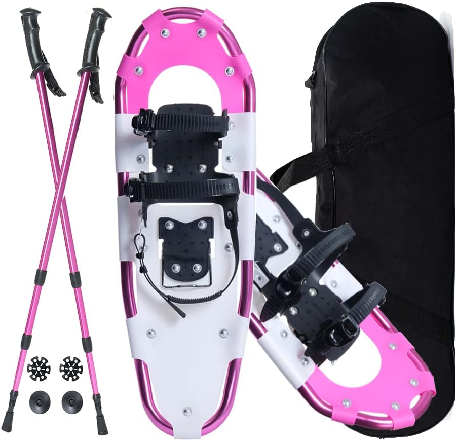 Warmwithann Snowshoes for Men Women Girls Boys, Lightweight Aluminum Snow Shoes with Trekking Poles and Carrying Tote Bag