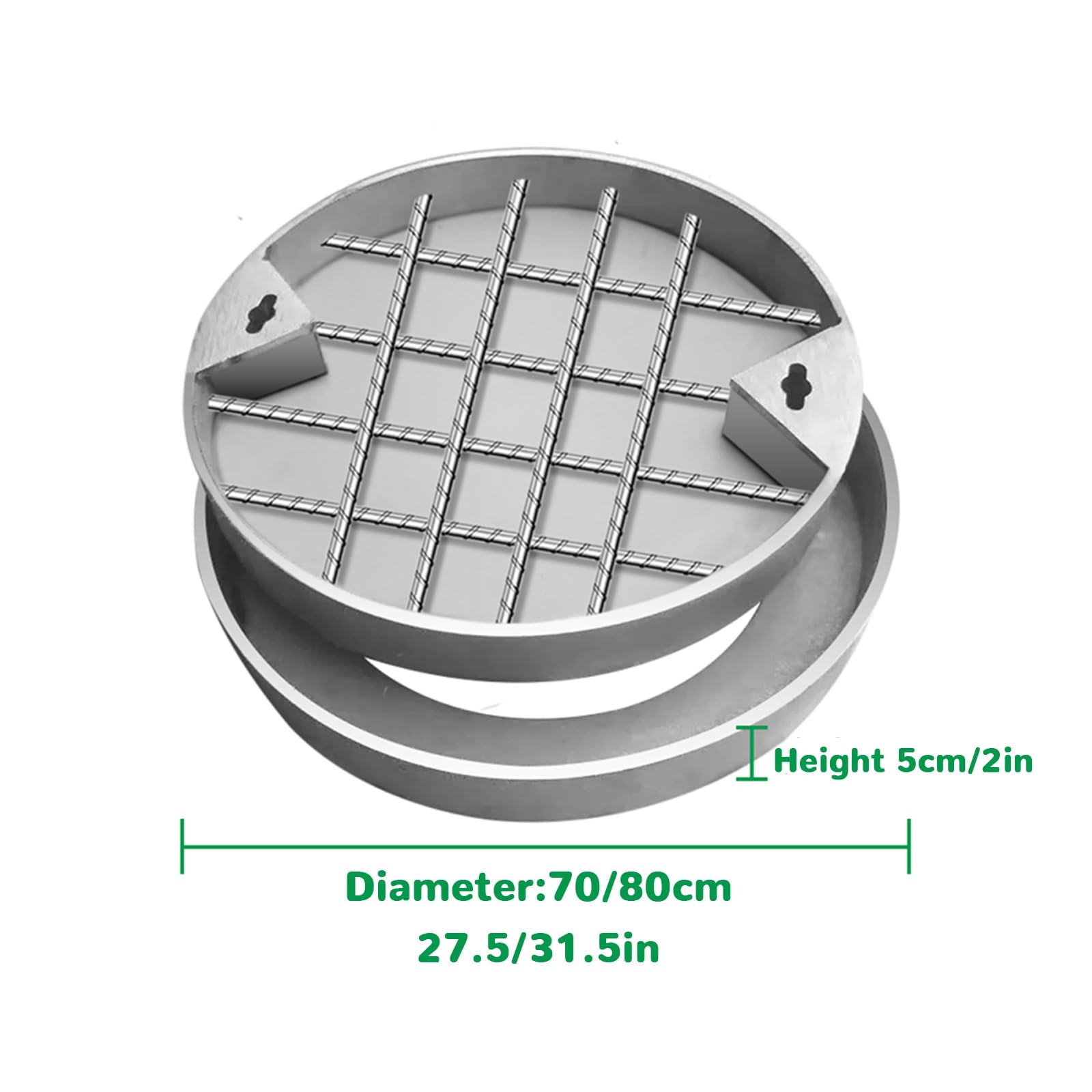 Cubierta de boca redonda de acero inoxidable resistente, rejilla de drenaje integrada de 31.5 pulgadas para aceras y seguridad, agujero de extracción manual, cubierta de alcantarillado duradera, uso