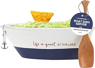 WP - At the Lake - 7" Boat Serving Dish with Oar, Blue