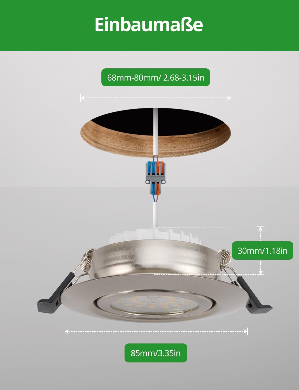HOMEOW LED Einbaustrahler 230V Metallgehäuse Warmweiß IP44 Nickel 6er Set | LED Spots Lochmaß 68 - 80mm Deckenspots Ultra Flach für Badezimmer Dusche Kueche Schwenkbar 3000K 4.7W 760LM Nicht Dimmbar