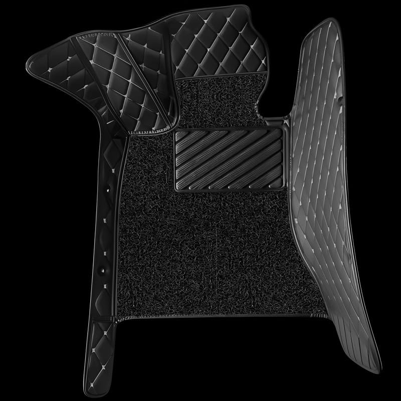 Image of NEXTA Premium Faux Leather 7D Car Floor Mats for MG Majestor - 7 Seater (All 3 Rows) || Luxury Leather with Grass Mat Complete Set || 100% Waterproof and Washable (Color Black & Silver)