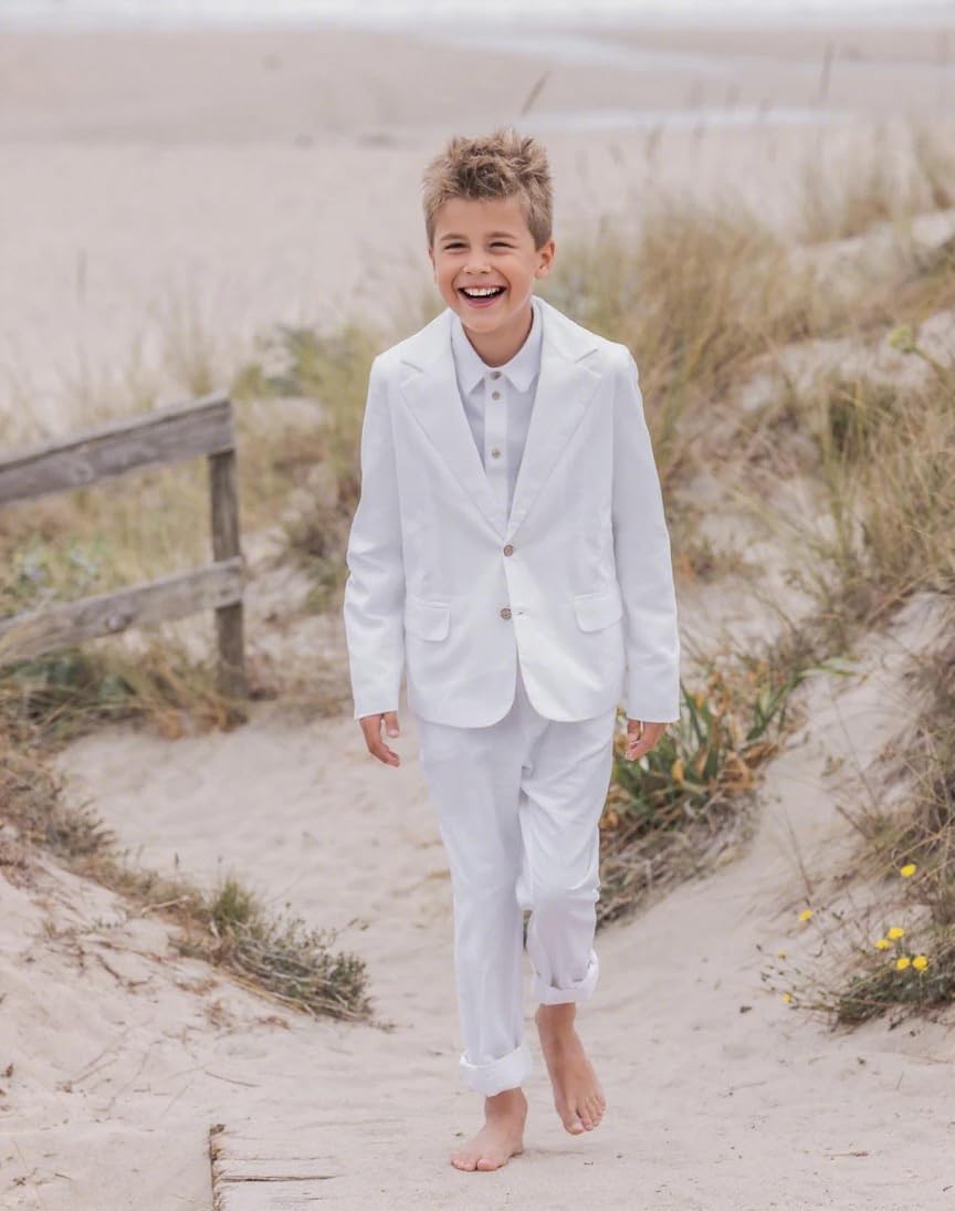 Jungen 2-teiliges Anzug-Set aus Leinen, für Teenager, Jungen, Kinder, Hochzeit