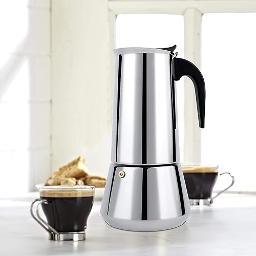 Miniatura 7 de MODMA Máquina de café expreso de acero inoxidable para 12 tazas, olla moka clásica italiana, compatible con inducción con aroma fuerte, capacidad de
