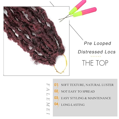 Miniatura 5 de Cabello de ganchillo Butterfly Locs con extremos rizados de 24 pulgadas, 6 paquetes de 6 paquetes de rastas largas de mariposa suaves desgastadas,