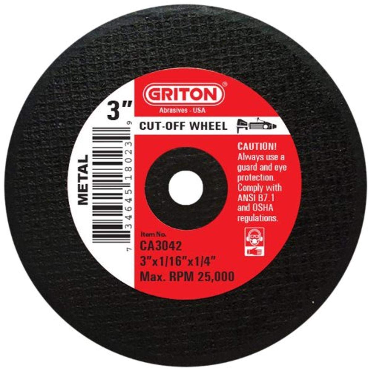 GritonCA3042 Arbor Industrial Cut Off Wheel for Metal, 1/4" Hole Diameter, 3" Diameter, 1/16" Width (Pack of 50)