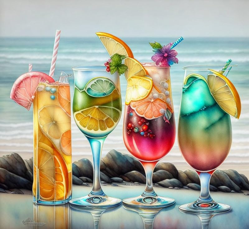 Toile art mural sans cadre colorful beach drink impression grand format haute definition