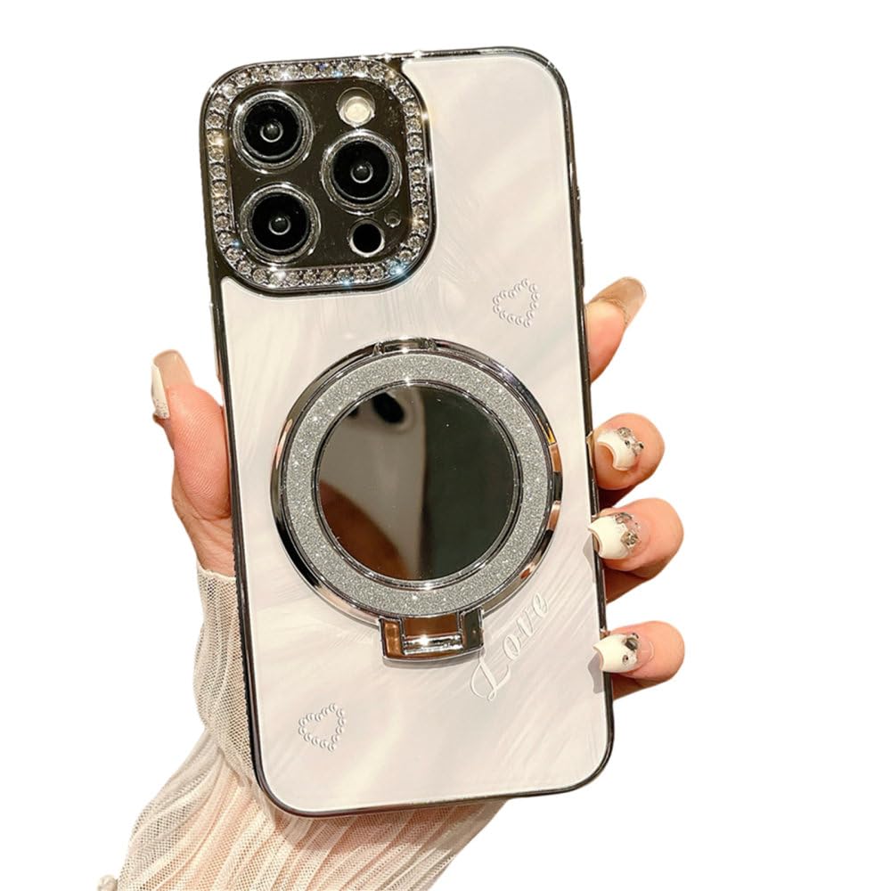 Coque Miroir Diamant Luxe pour iPhone 15 Pro Max avec support chic blanc - 8