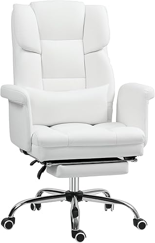 HOMCOM Silla de oficina ejecutiva con reposapiés y soporte lumbar, silla ergonómica de escritorio de oficina de piel sintética, silla reclinable y