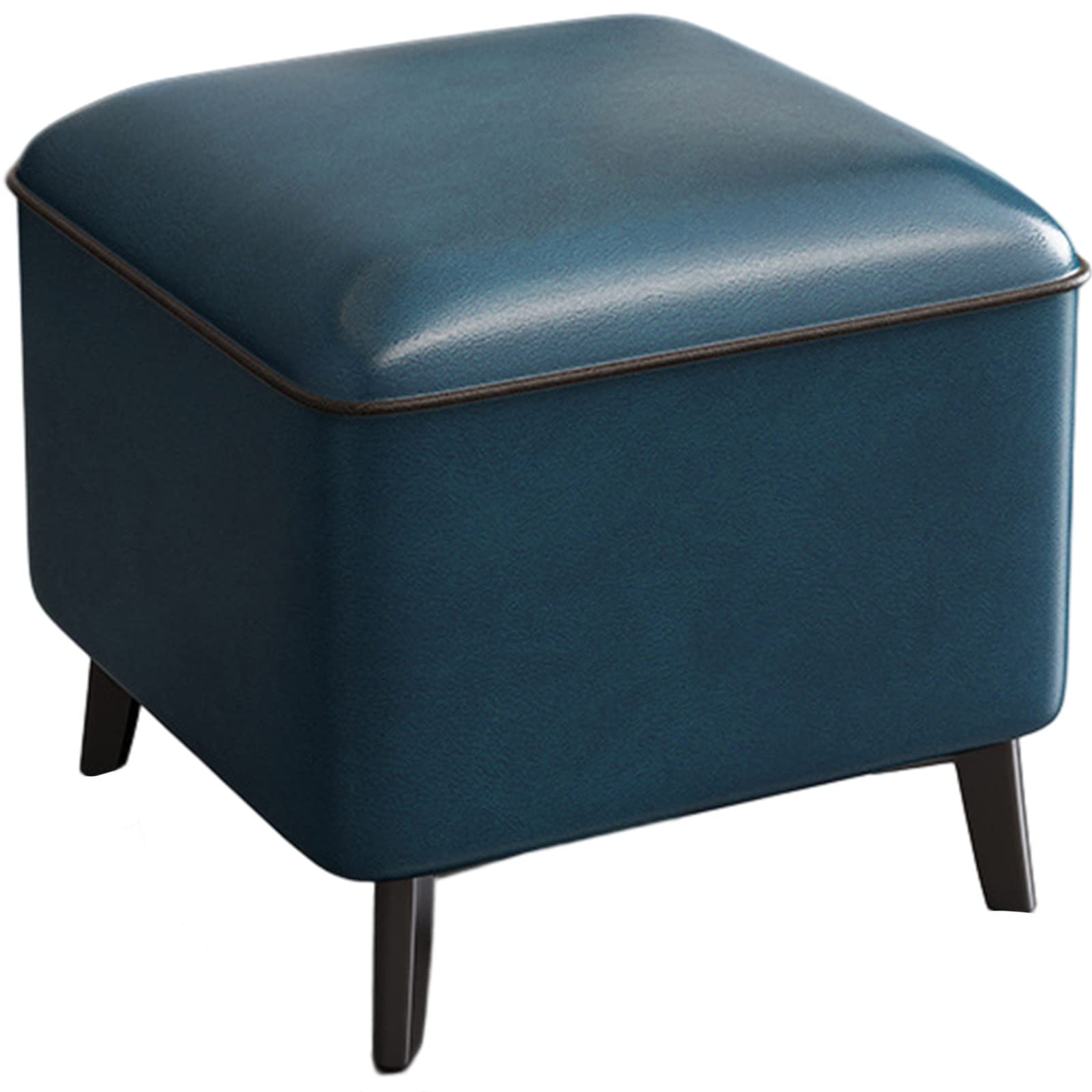 LMMIAOZ Leather Tufted Small Footrest Stool for Bedroom Living Room Office Blue Square Cube Foot Rest Bench Seat for Shoe Changing in Entrance Hall