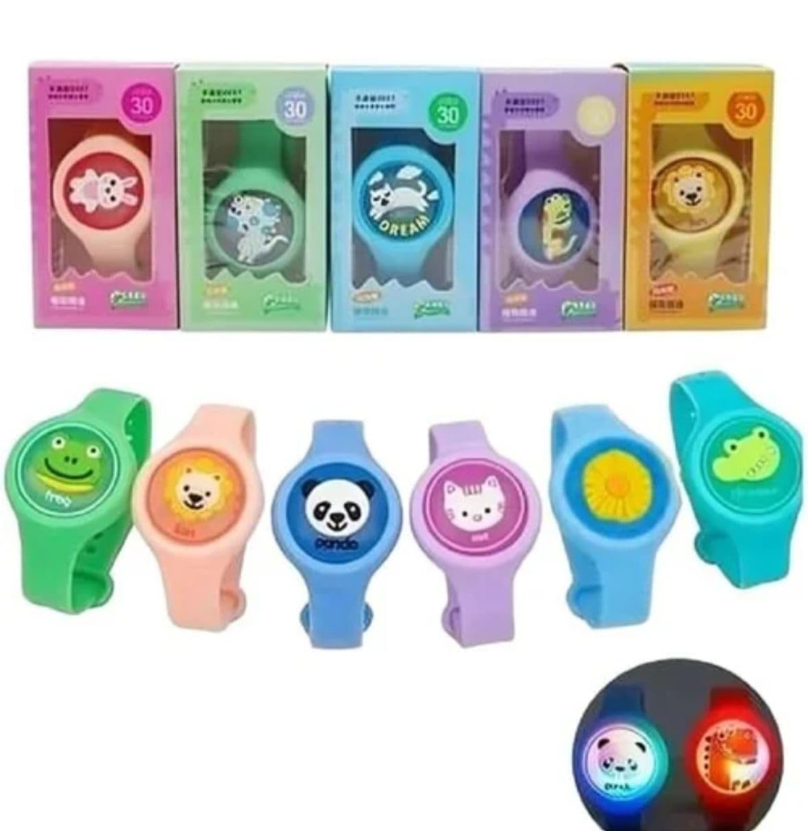 Sweta Creation Kids Cartoon Animal Design Mosquito Repellent Wristbands with LED Light Up, Insect & Bug Pest Repeller Waterproof Bracelet with Essential Oils For Kids and Adults, Reusable Silicone Bracelets for Indoor and Outdoor Protection, Baby Safe(Mosquito Repellent Wristbands with LED-P) (5) 3