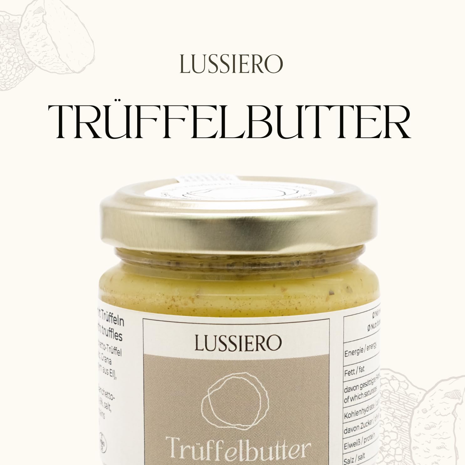 3er Pack Lussiero Trüffelbutter mit echtem Weissem Bianchetto Trüffel Tuber Borchii 80g