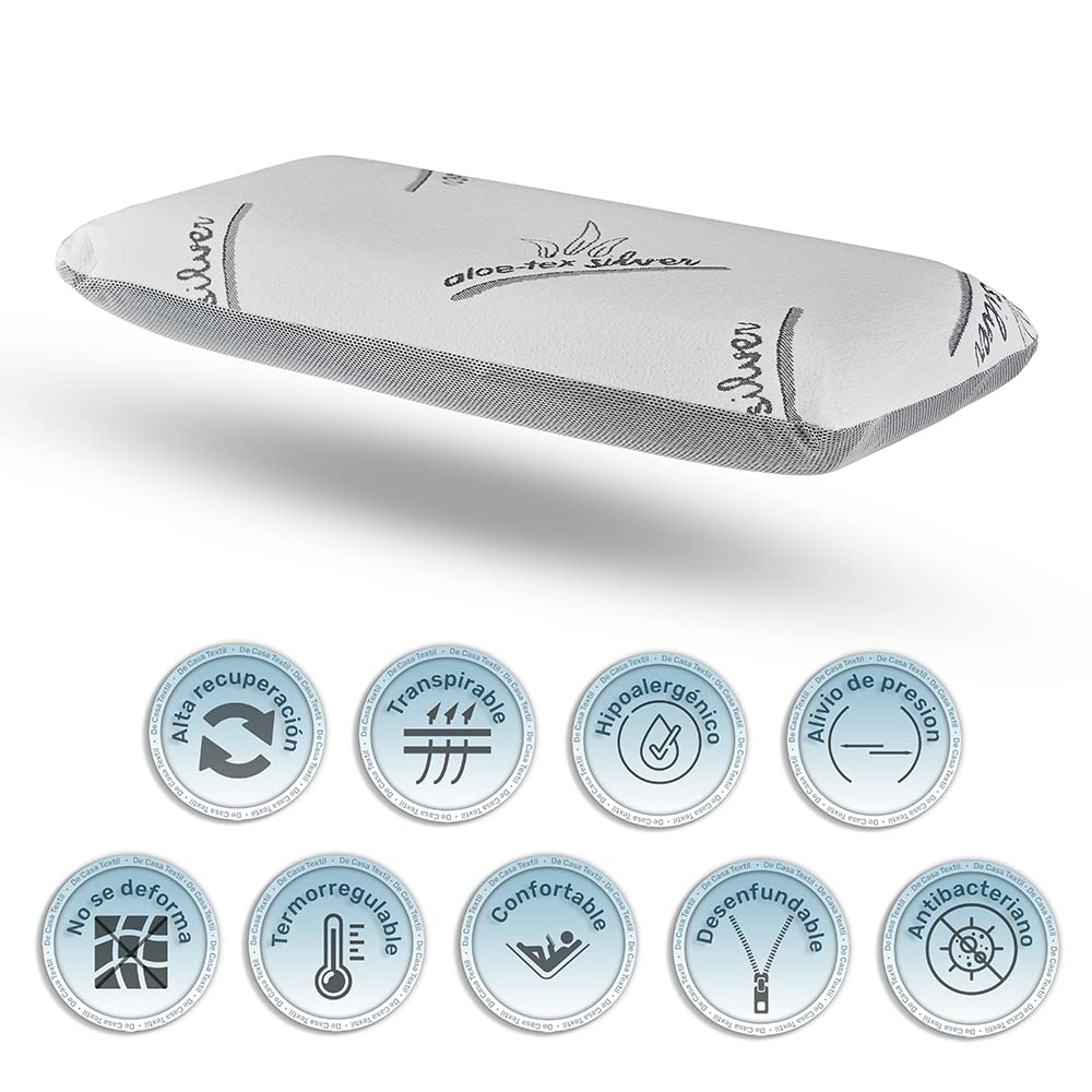 DECASATEXTIL®- Almohada viscoelástica para un Descanso de Calidad- Carbono Activo Natural, con núcleo viscoelástico Perforado de Alta Densidad, indeformable, hipoalergénica, Transpirable. (135cm)