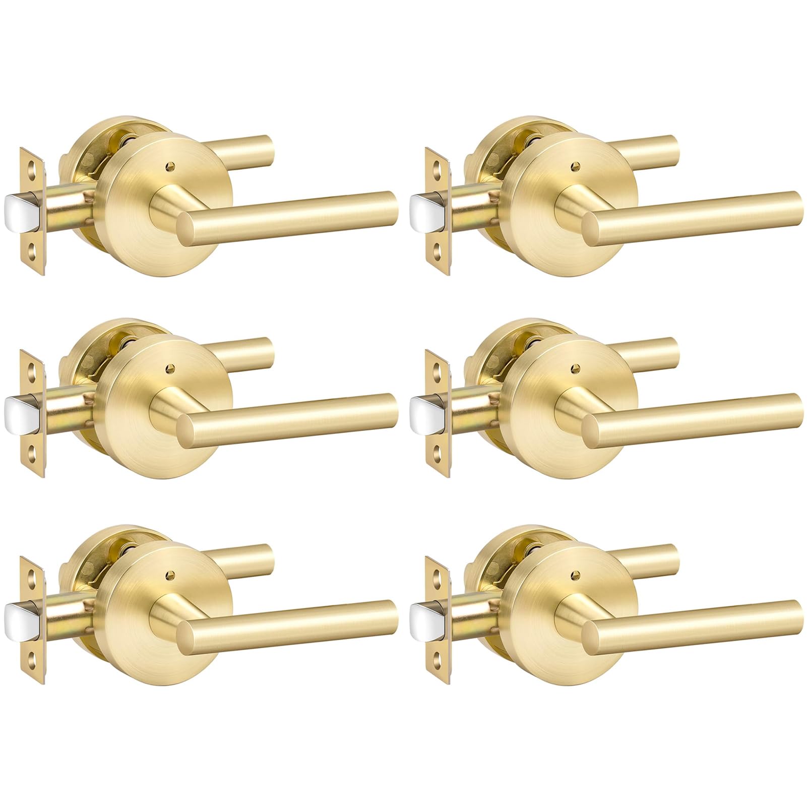 goldenwarm 6 Pack Gold Door Handles Interior, Brushed Gold Privacy Lever Door Handle, Heavy Duty Interior Bedroom Door Lever Pack, Door Handles for