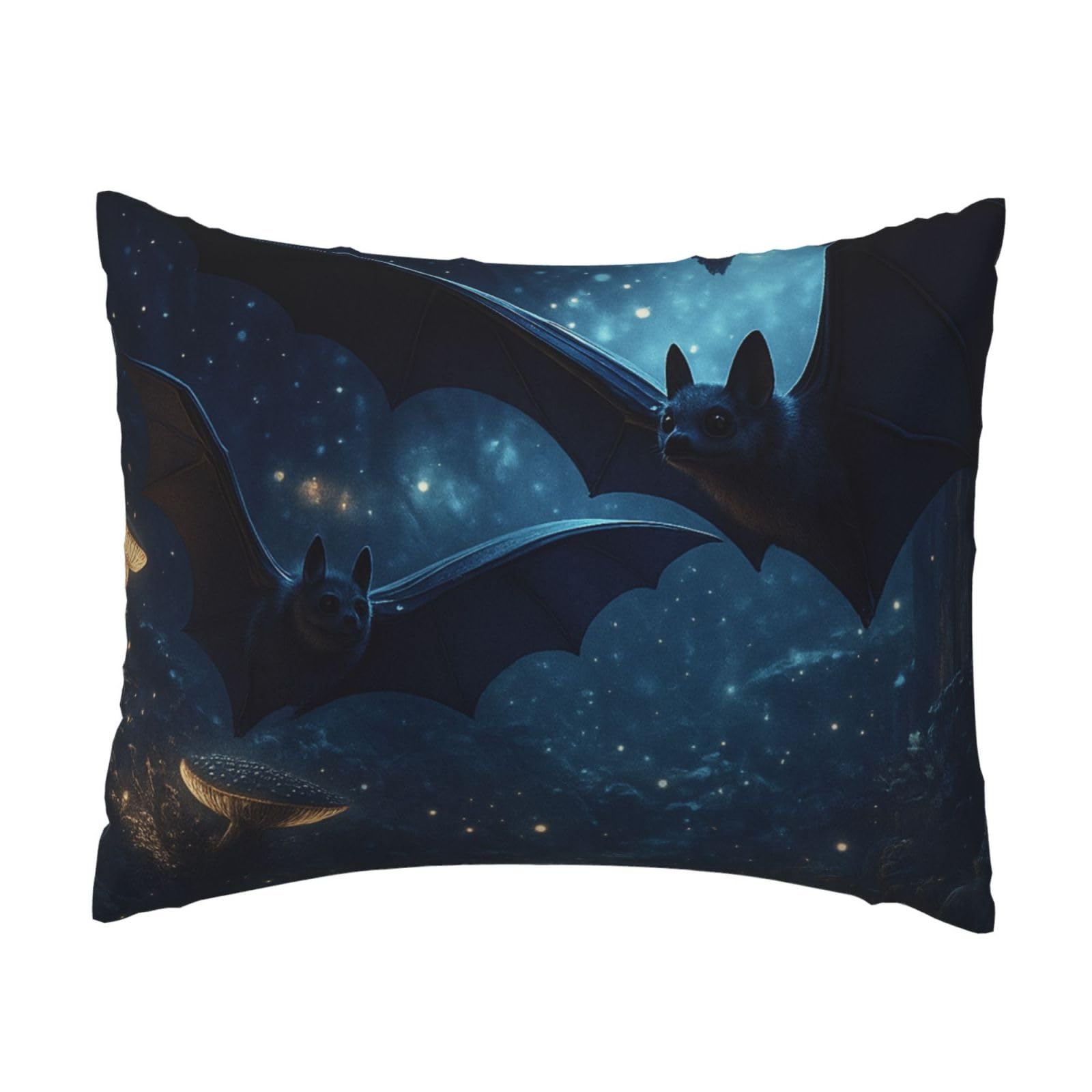 Fantasy Bats and Glowing Mushrooms Pillowcase Soft Plush with Zipper Decorative Pillowcovers 16x20 in