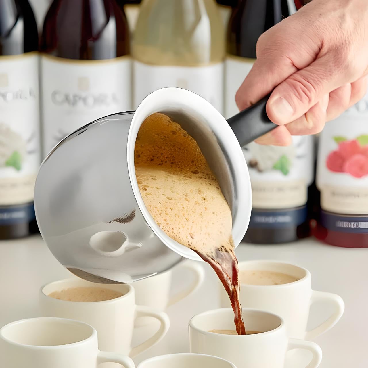 OCS Parts Stainless Steel Turkish Coffee Decanter | 24 Ounce Dishwasher Safe Turkish Coffee Pot with Black Handle | Briki Greek Coffee Pot