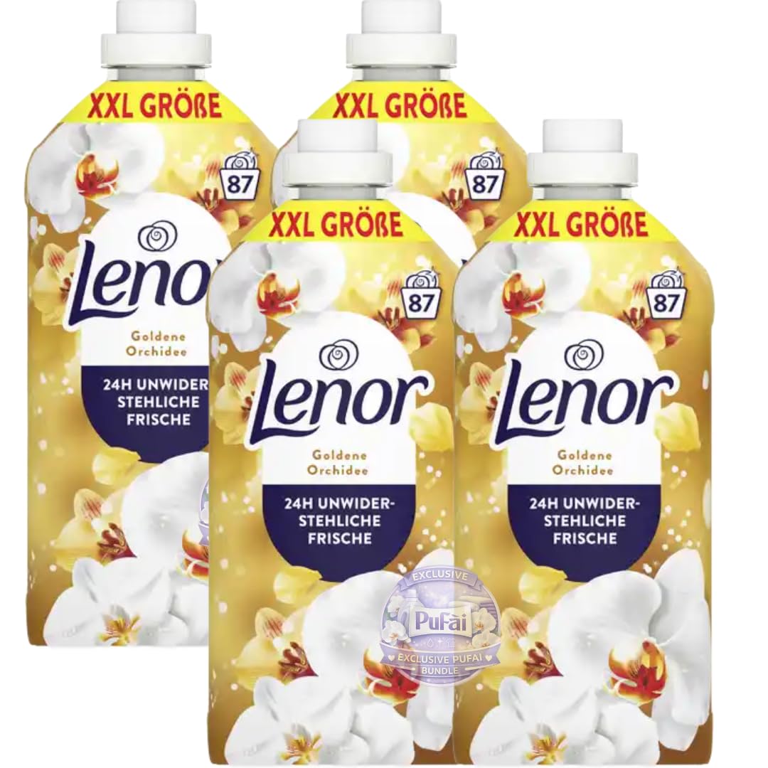 PUFAI Bundle – Weichspüler Konzentrat Goldene Orchidee XXL 87 WL 1827 ml x 4 | Flüssiger Weichspüler für bis zu 348 Waschladungen | Großpac